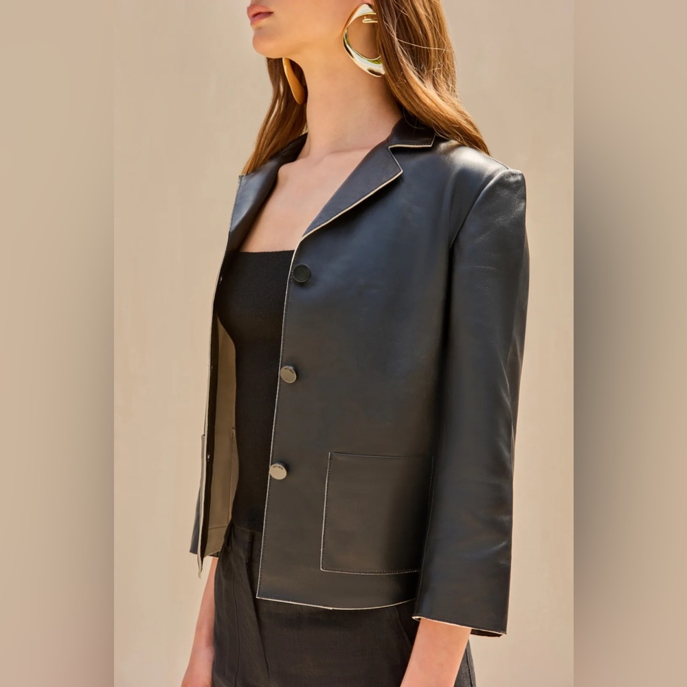 Cult Gaia Layton Black Leather Jacket Blazer - Picture 3 of 11